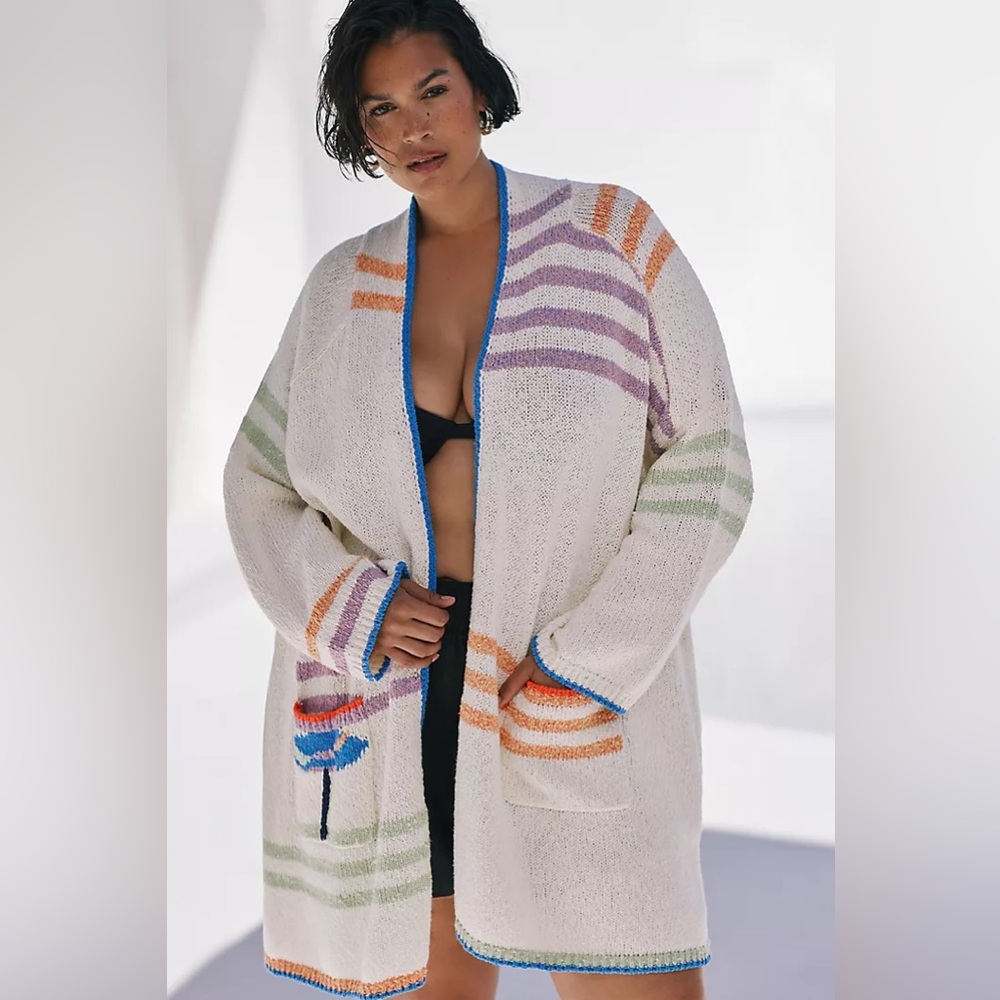 Maeve x Anthropologie Umbrella Beach Chunky Coastal Cardigan Sweater 1X-2X - Picture 2 of 8